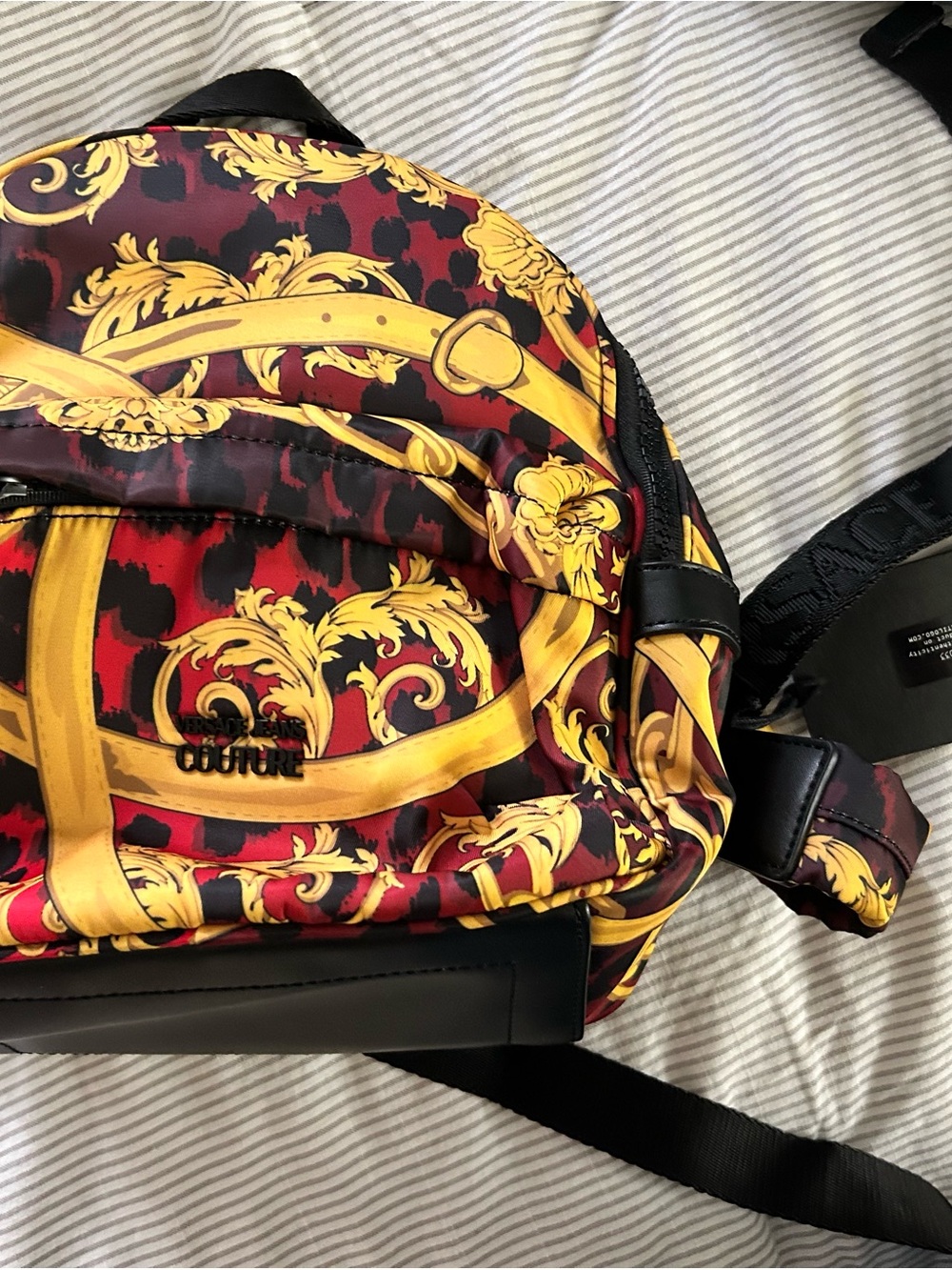 Versace Jeans Collection Red & Gold Baroque Print Backpack